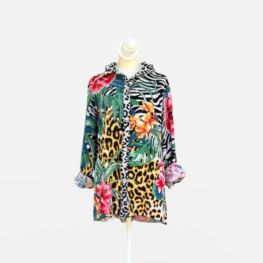 John Mark Abstract Multi-Print Button Front Tunic… - image 2